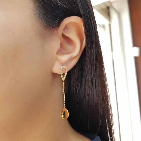 Brinco Gota Citrino em Ouro 18k
