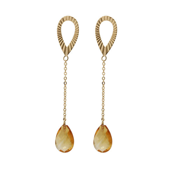 Brinco Gota Citrino em Ouro 18k