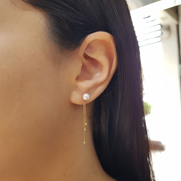 Brinco Franja em Ouro 18k e Pérolas
