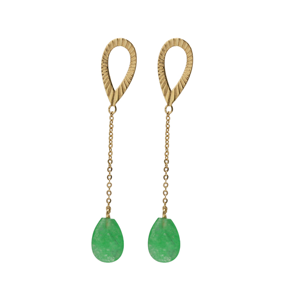 Brinco Gota Jade em Ouro 18k