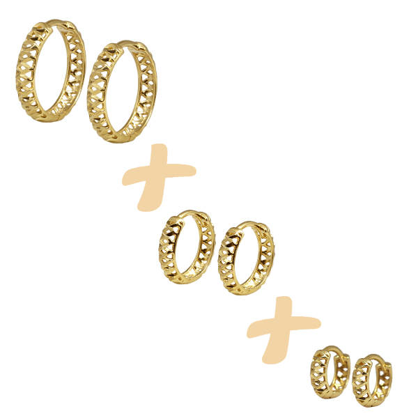 Kit 3 Pares Brinco Argola Ouro 18k