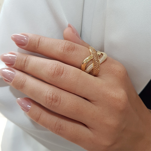 Anel Trançado Filigrana em Ouro 18k e Zircônias