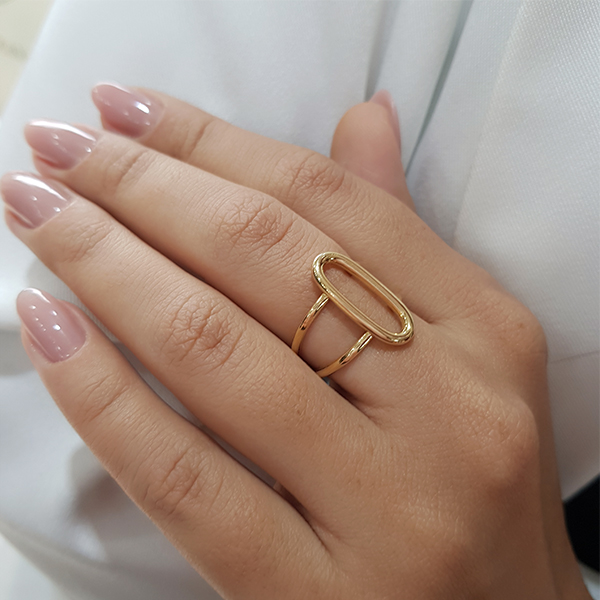 Anel Oval Vazado Ouro 18k