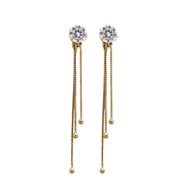 Brinco Franja Ponto de Luz em Ouro 18k e Moissanite