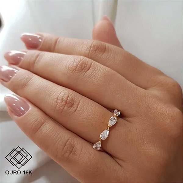 Anel Aparador Gotas em Ouro 18k Zircônia