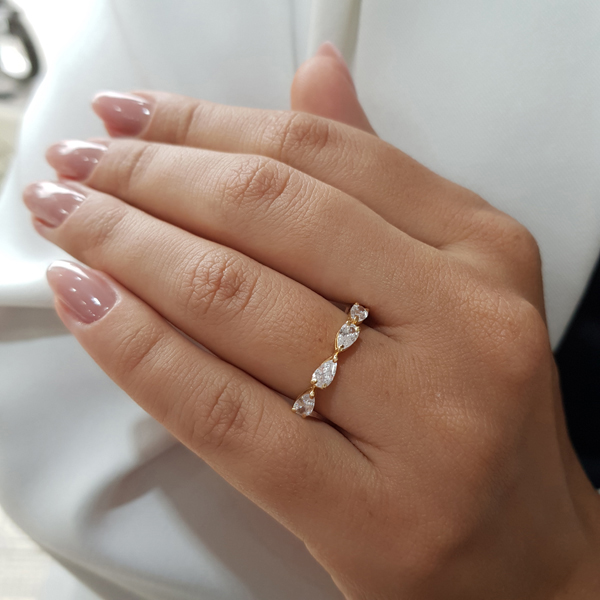 Anel Aparador Gotas em Ouro 18k Zircônia