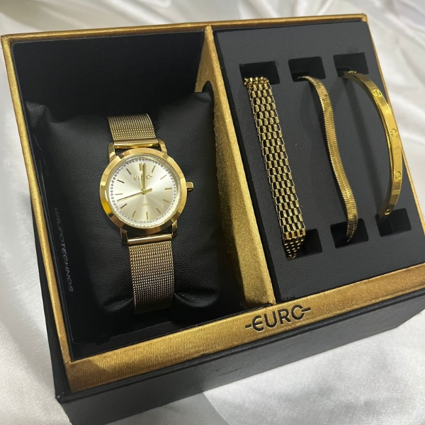 Kit Relógio Euro Feminino Dourado Eu2035zce/k4d
