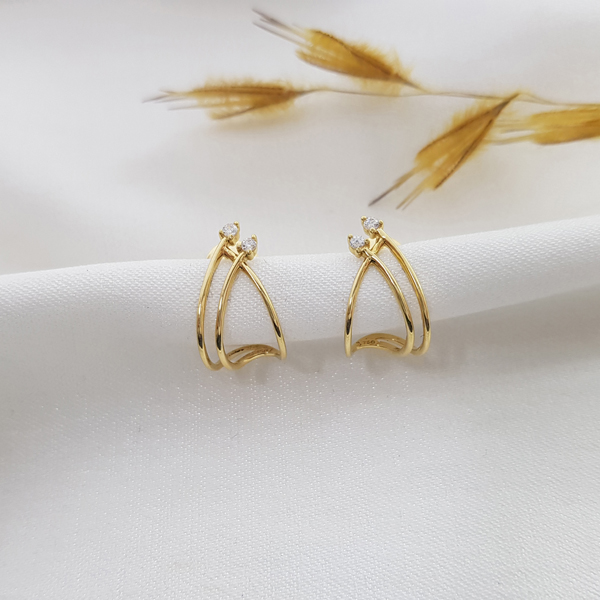 Brinco Aros em Ouro 18k e Zircônias