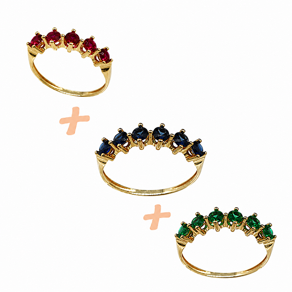 Conjunto 3 peças - Anéis Ouro 18k