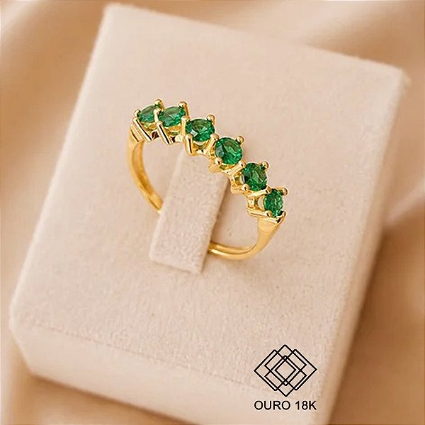 Anel Meia Aliança em Ouro 18k e Zircônia Verde