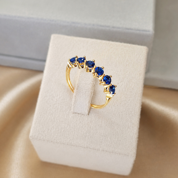 Anel Meia Aliança em Ouro 18k e Zircônia Azul