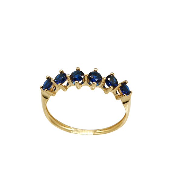 Anel Meia Aliança em Ouro 18k e Zircônia Azul