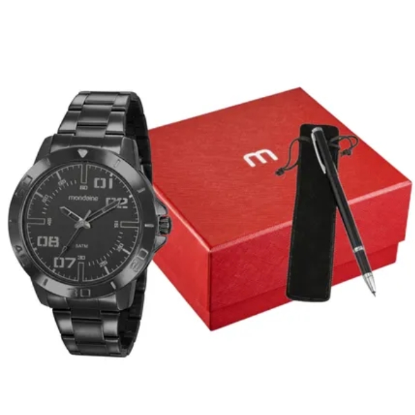 Kit Relógio Mondaine Masculino Preto 99406gpmvpe2k2