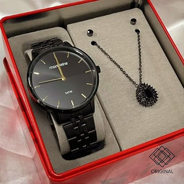 Kit Relógio Mondaine Feminino Preto 32683lpmvpe4k2