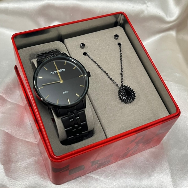 Kit Relógio Mondaine Feminino Preto 32683lpmvpe4k2