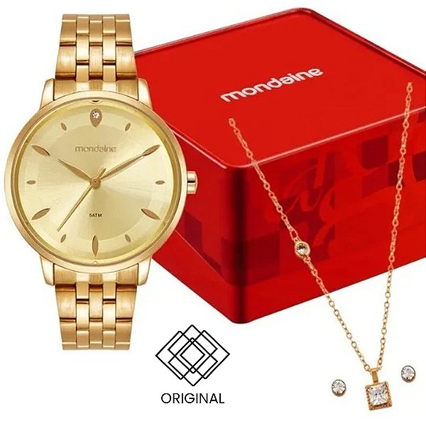 Kit Relógio Mondainde Feminino Dourado 99920lpmkde1k1
