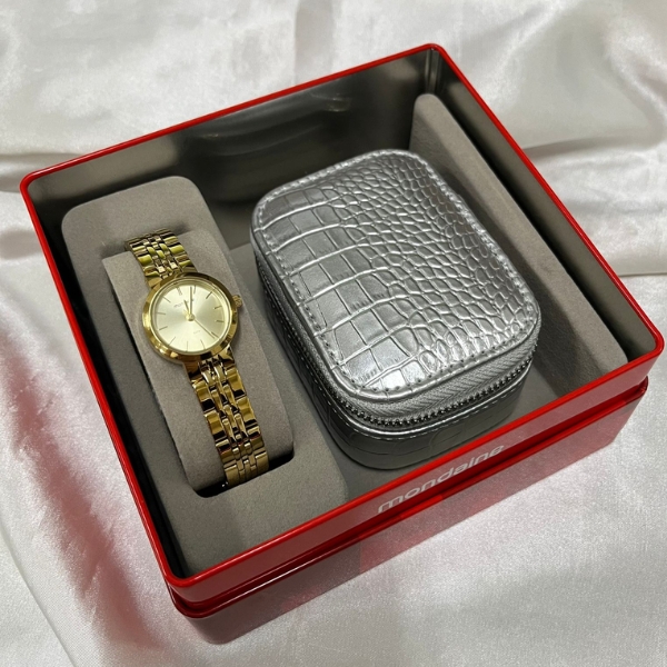 Kit Relógio Mondaine Feminino Dourado 99816lpmvde1k2