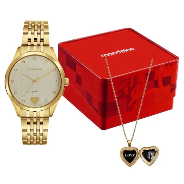 Kit Relógio Mondaine Feminino Dourado 99866lpmvde1k1
