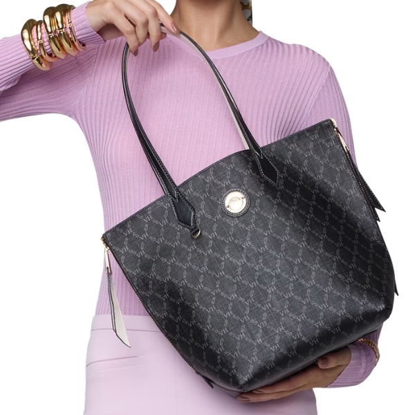 Bolsa Victor Hugo Tote Double Face Nero Black Crystal Hue