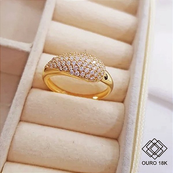 Anel Bold em Ouro 18k e Zircônias