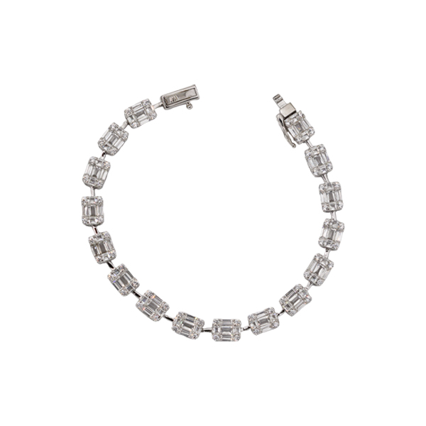 Pulseira Baguetes Prata 925 Zircônias