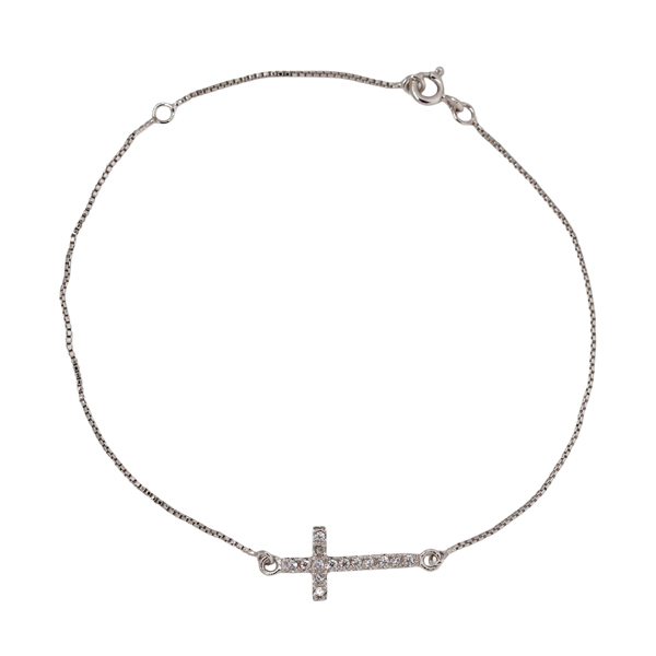 Pulseira Cruz em Prata 925 Zircônias