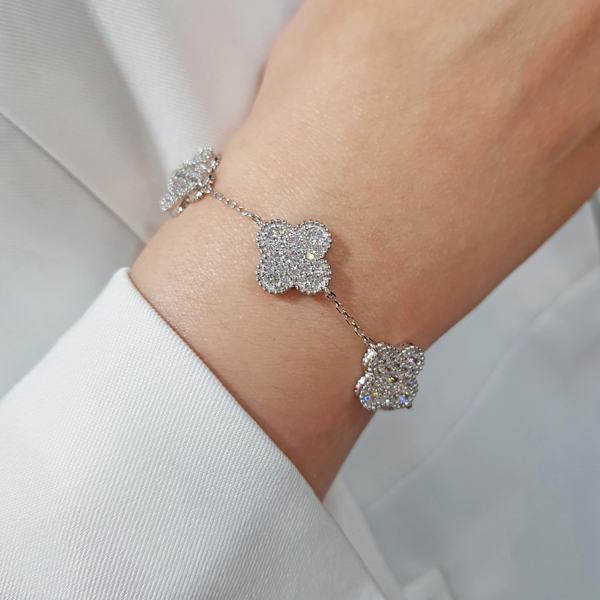 Pulseira Trevo Quatro Folhas em Prata 925 e Zircônias