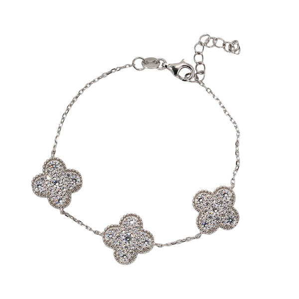 Pulseira Trevo Quatro Folhas em Prata 925 e Zircônias