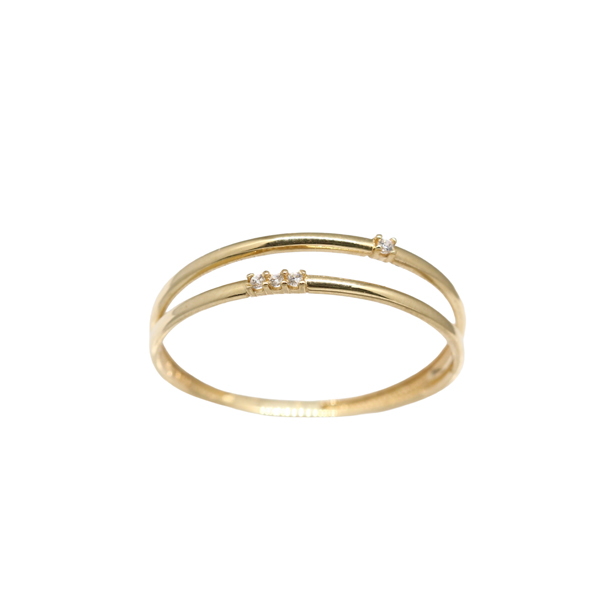 Anel Vazado 4 Zircônias em Ouro 18k