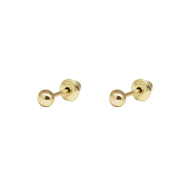 Brinco Infantil Bolinha 2mm em Ouro 10k