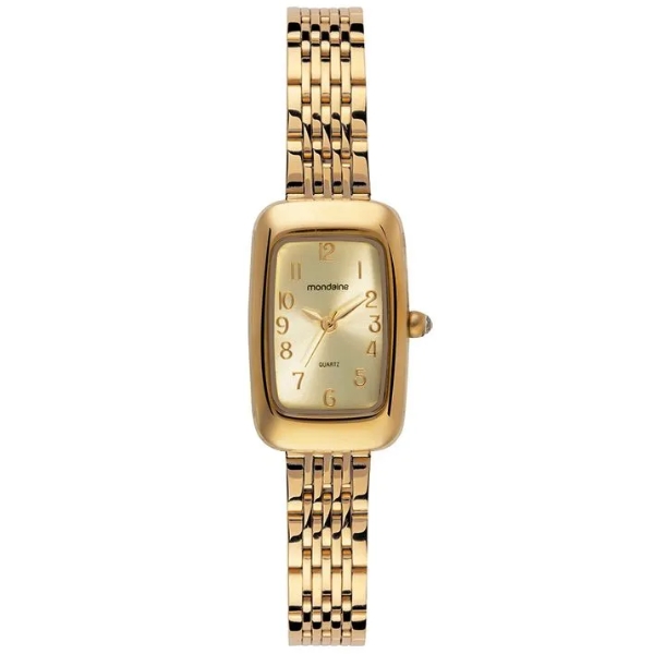 Relógio Feminino Retangular Abaulado Dourado Mondaine 33007lpmvde1