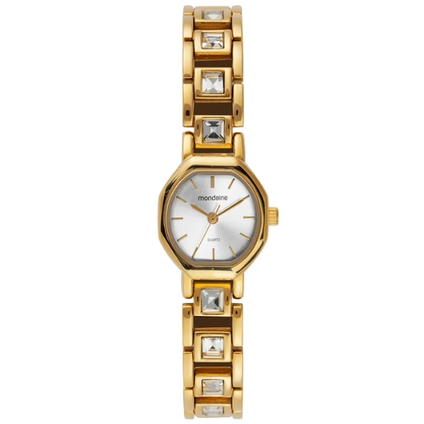 Relógio Feminino Facetado Cristais Dourado Mondaine 33000lpmvdm1
