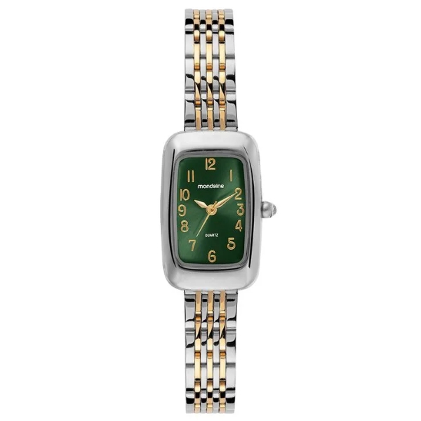 Relógio Feminino Retangular Abaulado Bicolor Mondaine 33007lpmvbe3