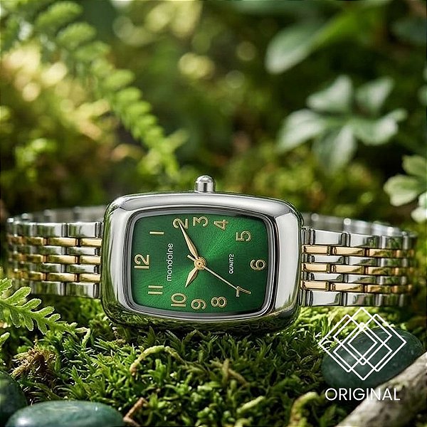 Relógio Feminino Retangular Abaulado Bicolor Mondaine 33007lpmvbe3