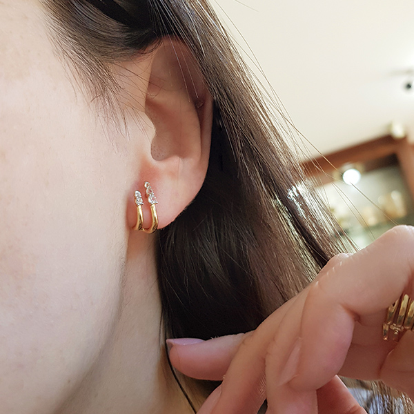 Brinco Duplo em Ouro 18k e Topázio
