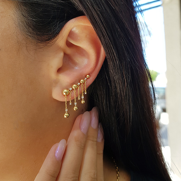 Brinco Franja em Ouro 18k e Diamante