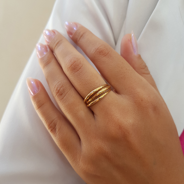 Anel Bold 3 Aros em Ouro 18k
