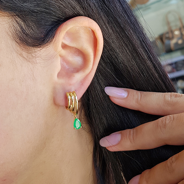 Brinco Trio em Ouro 18k e Nefrita