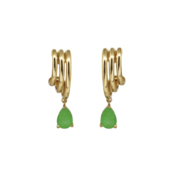 Brinco Trio em Ouro 18k e Nefrita