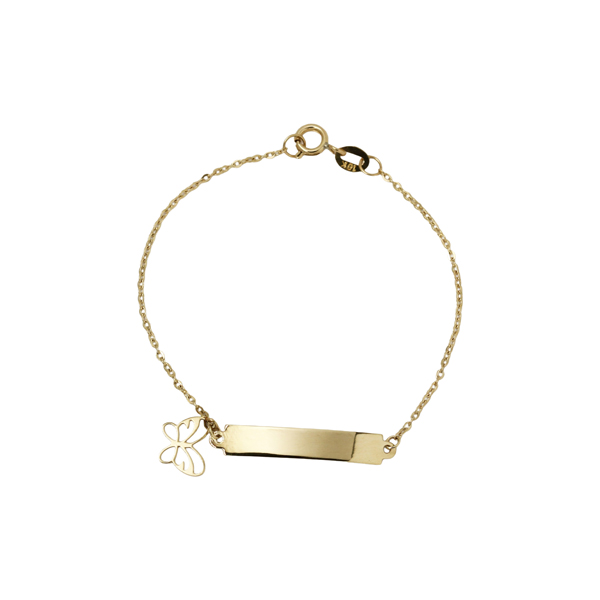 Pulseira Infantil Plaquinha e borboleta em Ouro 10k