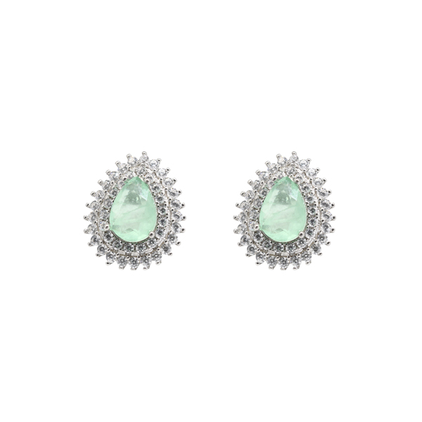 Brinco Gota Prata 925 Pedra Verde com Zircônias