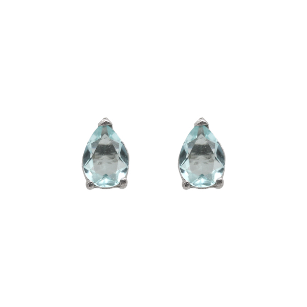 Brinco Solitário Gota Prata 925 Zircônia Azul