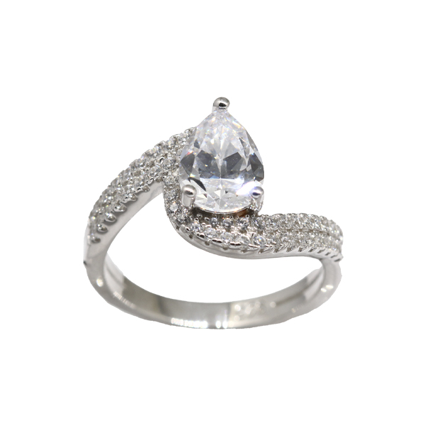 Anel Gota Prata 925 com Zircônias
