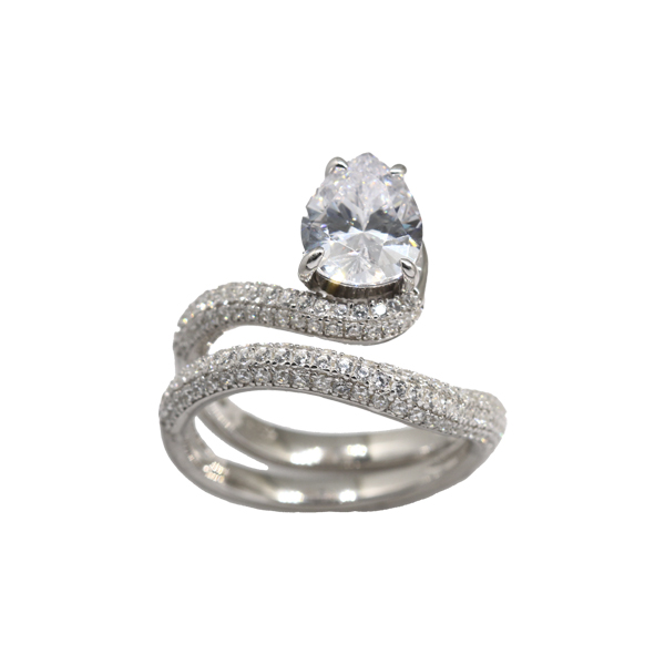 Anel Espiral Prata 925 com Zircônia Central