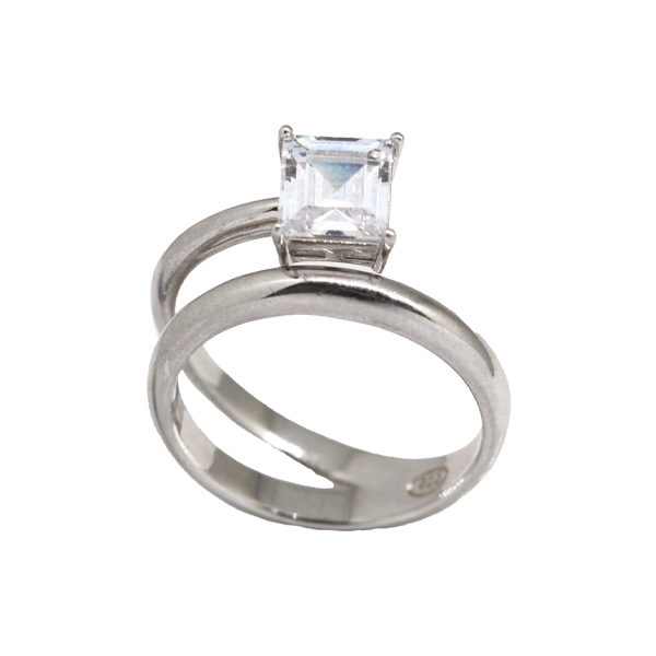 Anel Quadrado Prata 925 com Zircônia