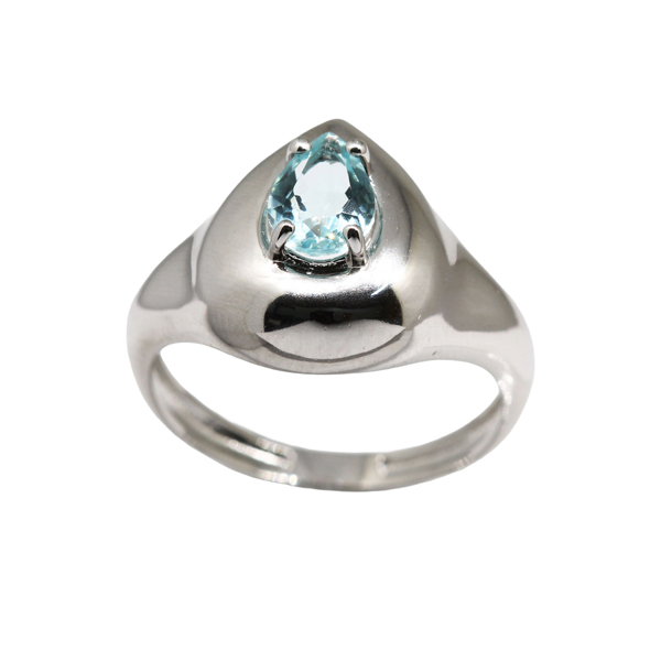 Anel Gota Prata 925 com Zircônia Azul