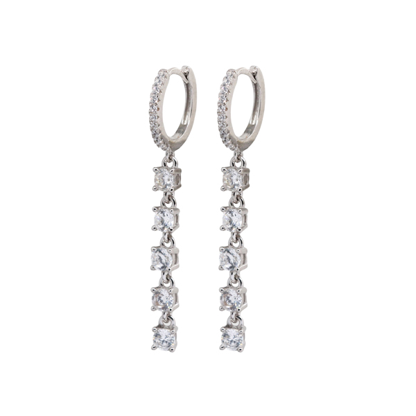 Brinco Argola Pendente Prata 925 com Zircônias