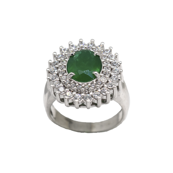 Anel Chuveiro Prata 925 com Zircônia Verde Oval