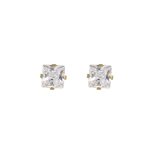 Brinco Ponto de Luz Quadrado Ouro 18k