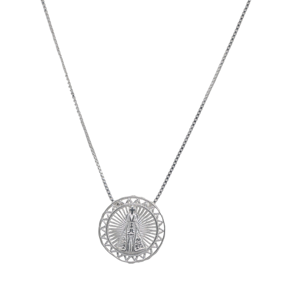 Colar Nossa Senhora Aparecida Prata 925 Medalha Vazada